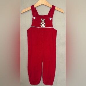 Vintage Sears red corduroy overalls white rabbit medium infant best 12 months